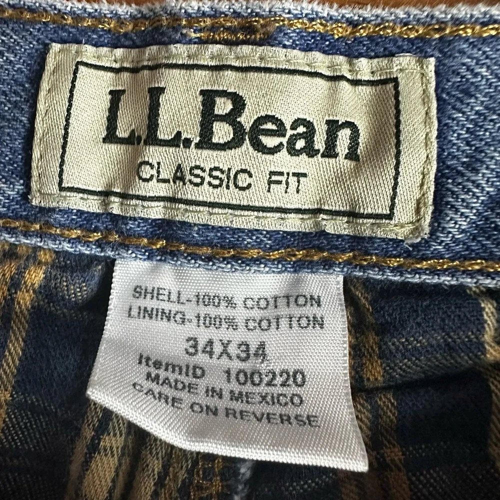 LL Bean Flannel Lined Jeans Mens 34x34 Blue Classic Fit Straight Leg Denim